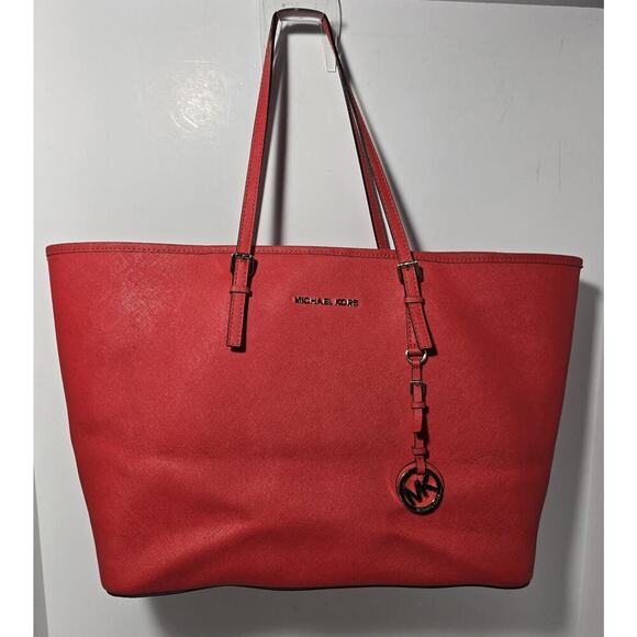 Michael Kors Jet Set Travel Tote Saffiano Leather Tote Red-Orange LG MSRP $278 - Picture 1 of 14